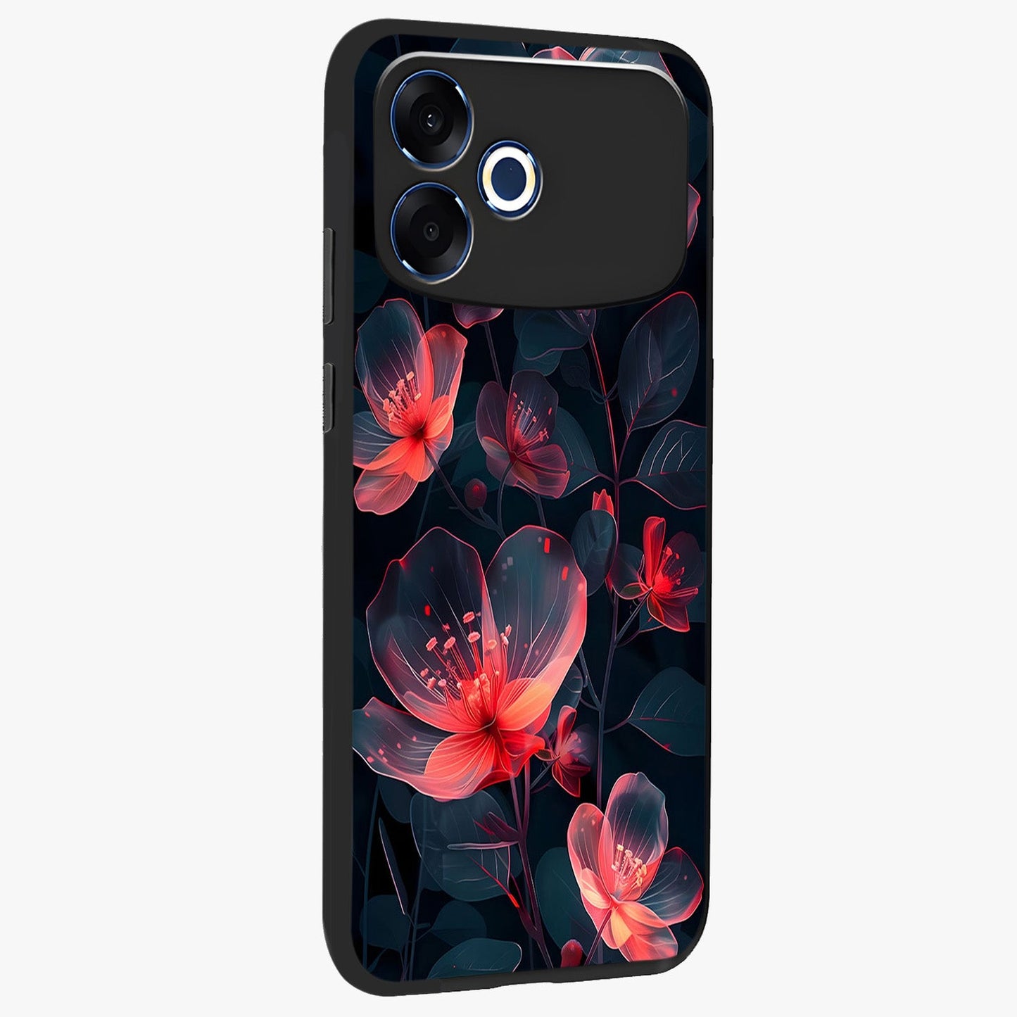 Dark Shade of Flower Glass Case upright view showcasing delicate flower artwork with rich dark floral theme.