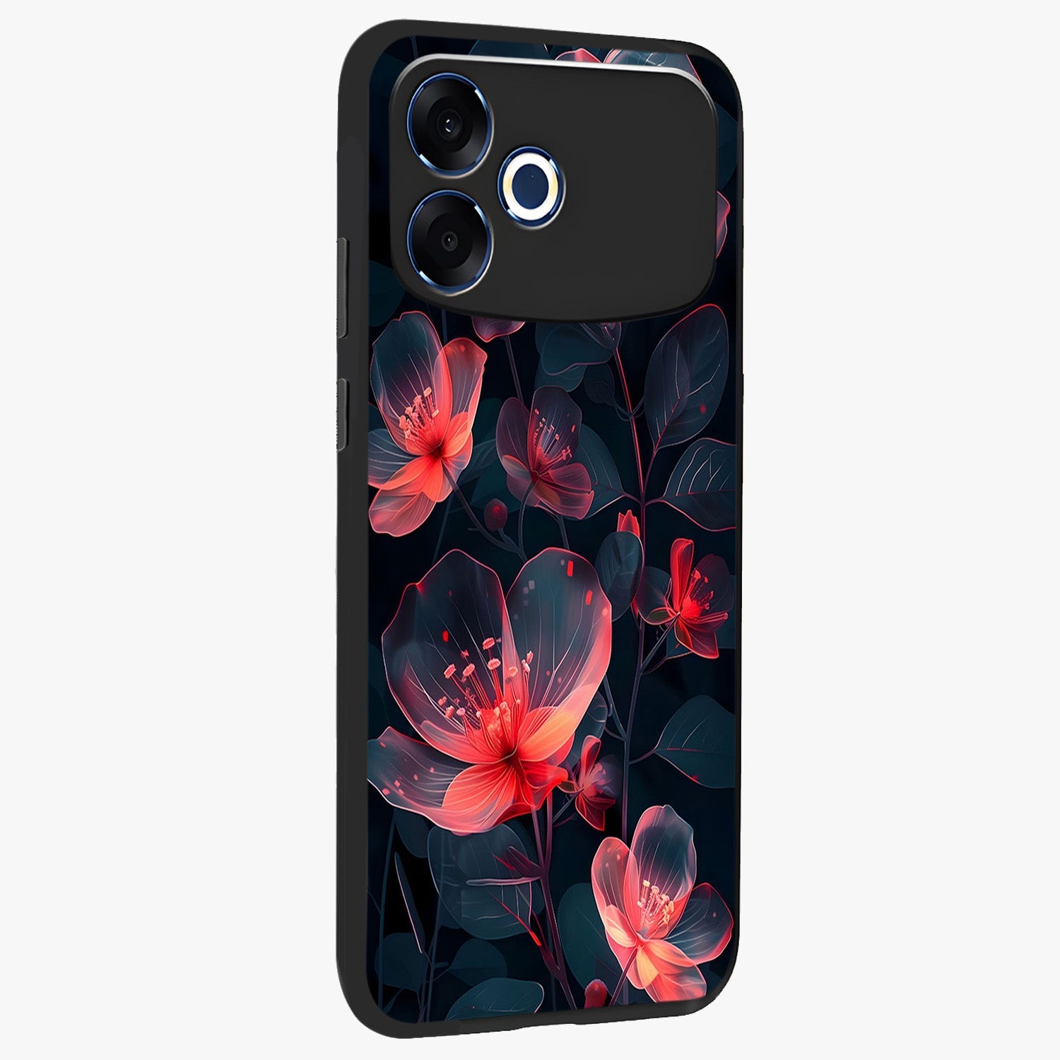 Dark Shade of Flower Glass Case upright view showcasing delicate flower artwork with rich dark floral theme.