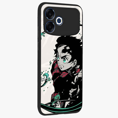 Demon Slayer Glass Case upright view showcasing powerful anime artwork with intense warrior theme.
