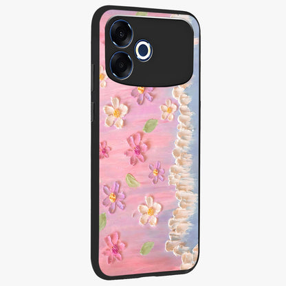 Dreamy Painted Garden Glass Case upright view showcasing vibrant floral garden artwork with artistic nature theme.