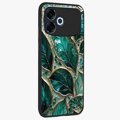 Emerald Leaf Glass Glass Case upright view showcasing fresh green leaf artwork with calming nature inspired style.