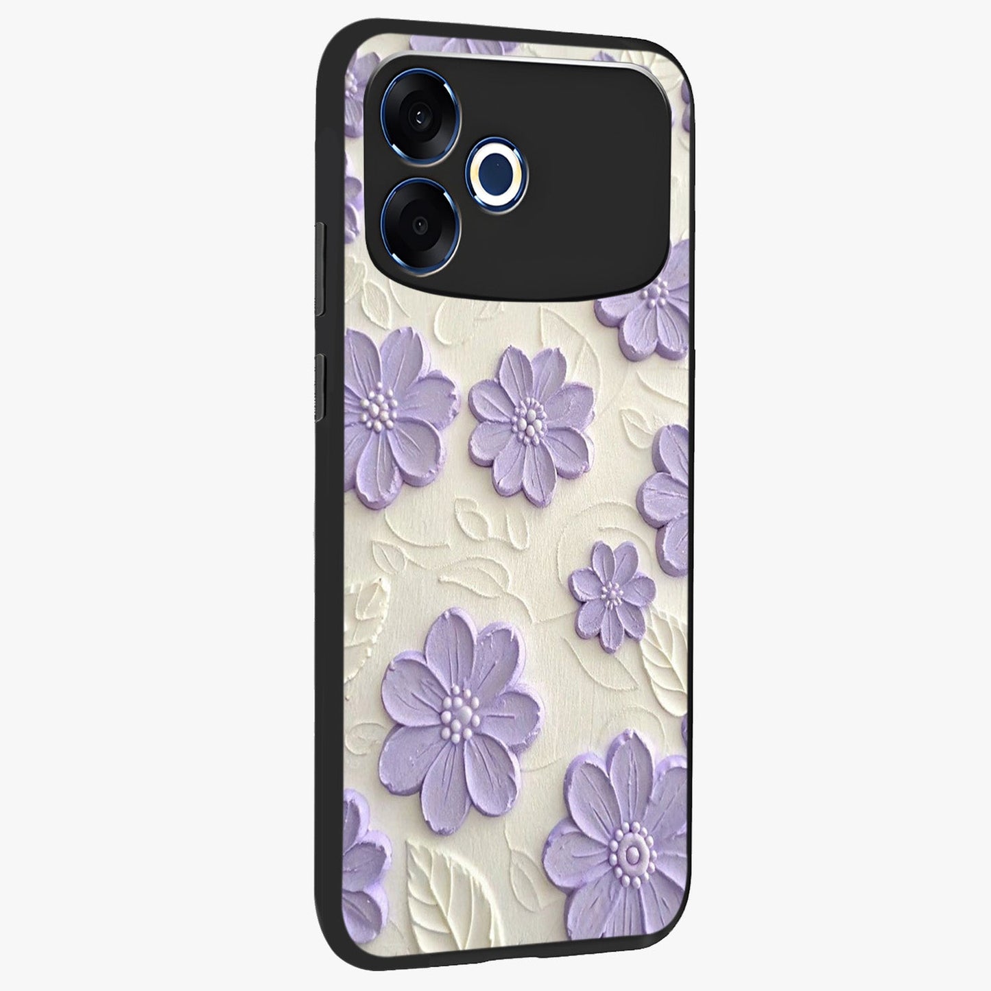 Floral Wall Art With Purple Flowers Glass Case upright view showcasing elegant purple flower artwork with decorative floral theme.