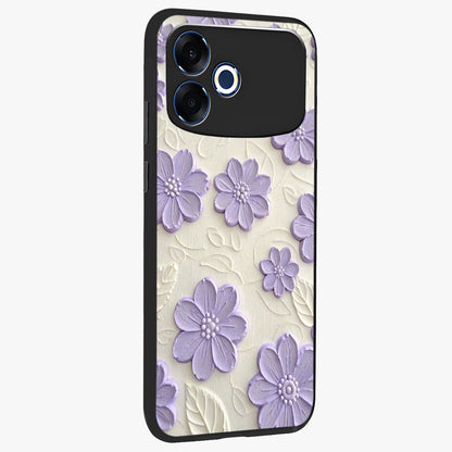 Floral Wall Art With Purple Flowers Glass Case upright view showcasing elegant purple flower artwork with decorative floral theme.