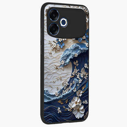 Floral Wave Origami Glass Case upright view showcasing creative floral origami artwork with artistic decorative theme.