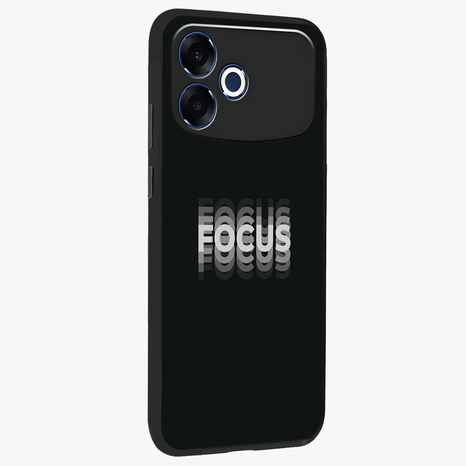 Focus Mode On Glass Case upright view showcasing strong typography statement with sleek motivational theme.