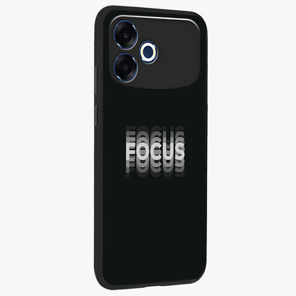 Focus Mode On Glass Case upright view showcasing strong typography statement with sleek motivational theme.