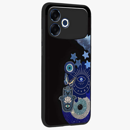 Galactic Charm Cluster Glass Case upright view showcasing glowing cosmic charm artwork with magical celestial style.
