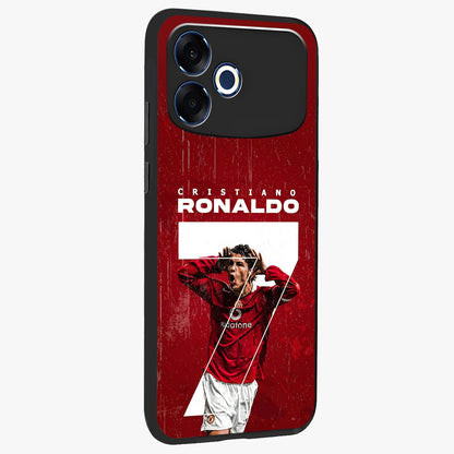 Goal Celebration Legacy Glass Case upright view showcasing dynamic football inspired artwork with victory celebration aesthetic.