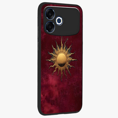 Golden Sun Minimalism Glass Case upright view showcasing simple golden sun artwork with elegant minimalist style.