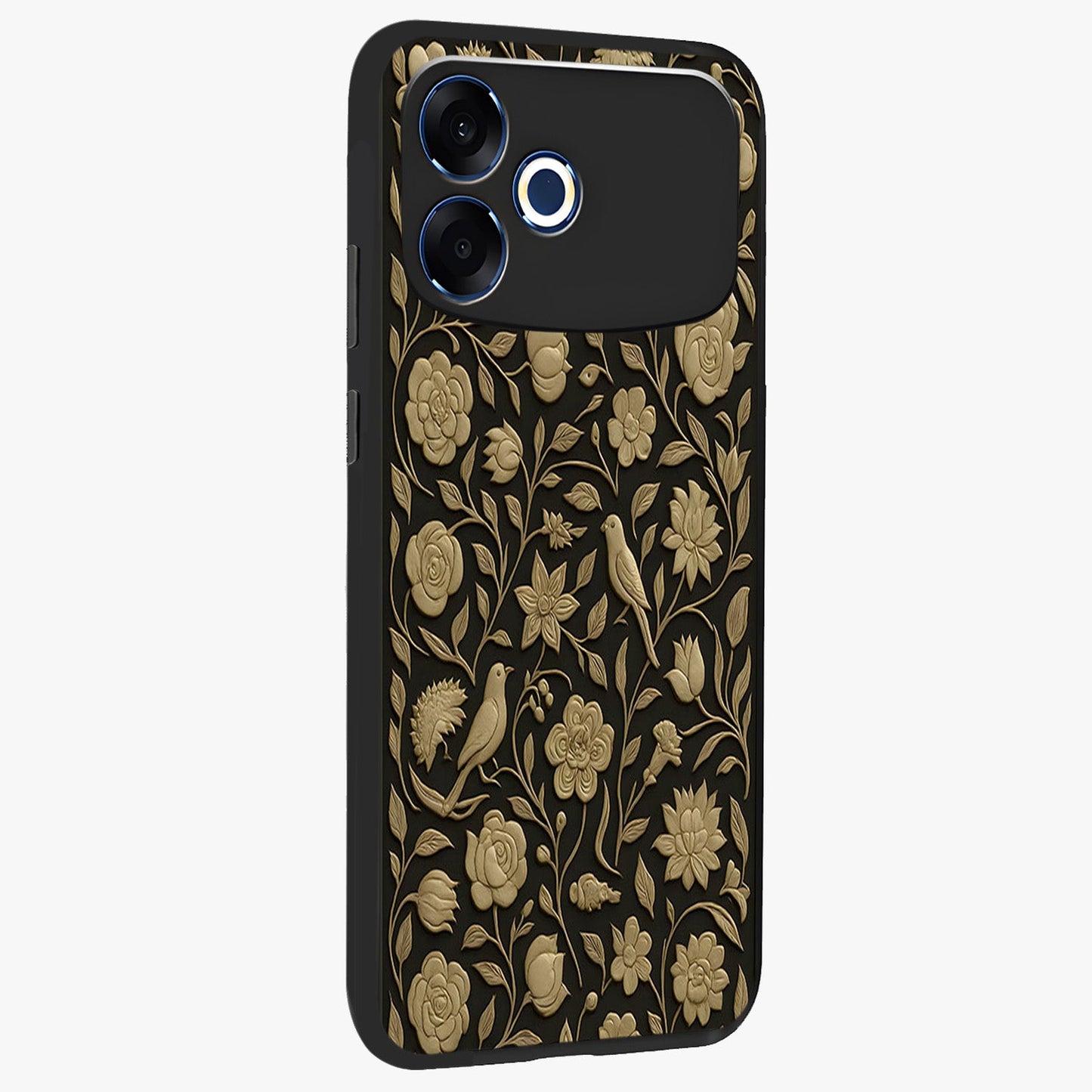 Golden Evil Eye Mandala Glass Case upright view showcasing decorative evil eye mandala artwork with spiritual aesthetic style.