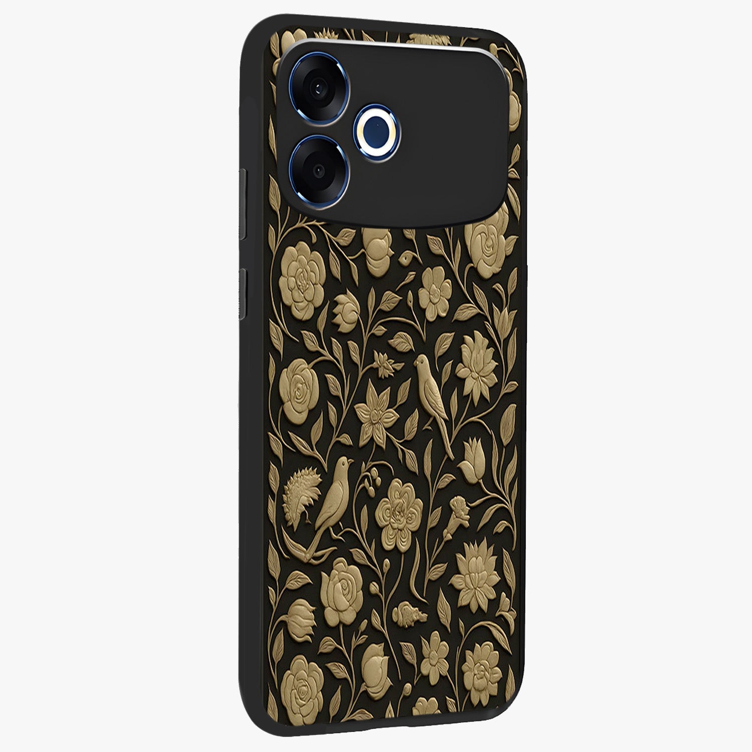 Golden Evil Eye Mandala Glass Case upright view showcasing decorative evil eye mandala artwork with spiritual aesthetic style.