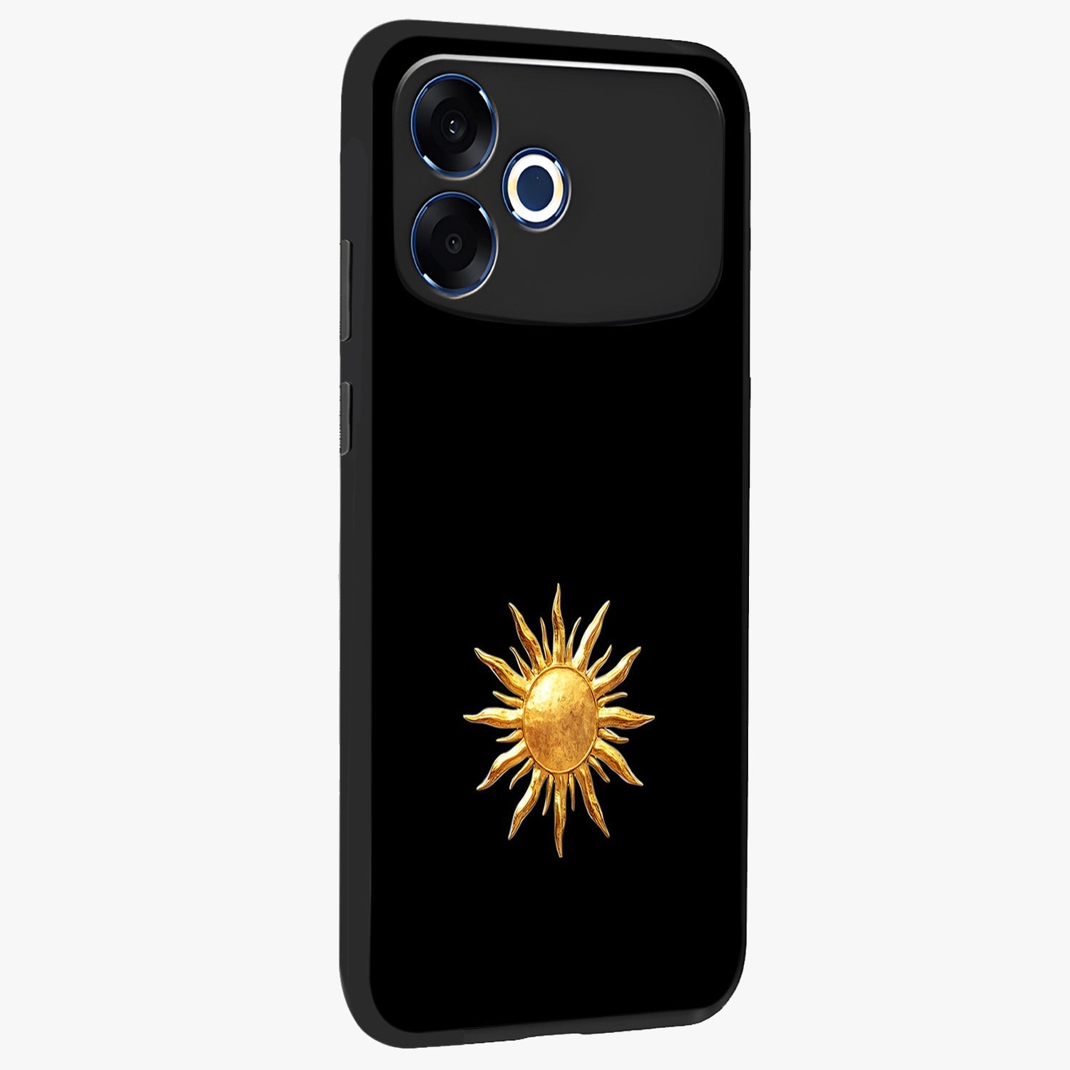 Golden Sun Minimalism Glass Case upright view showcasing haunting graveyard artwork with dramatic dark theme.