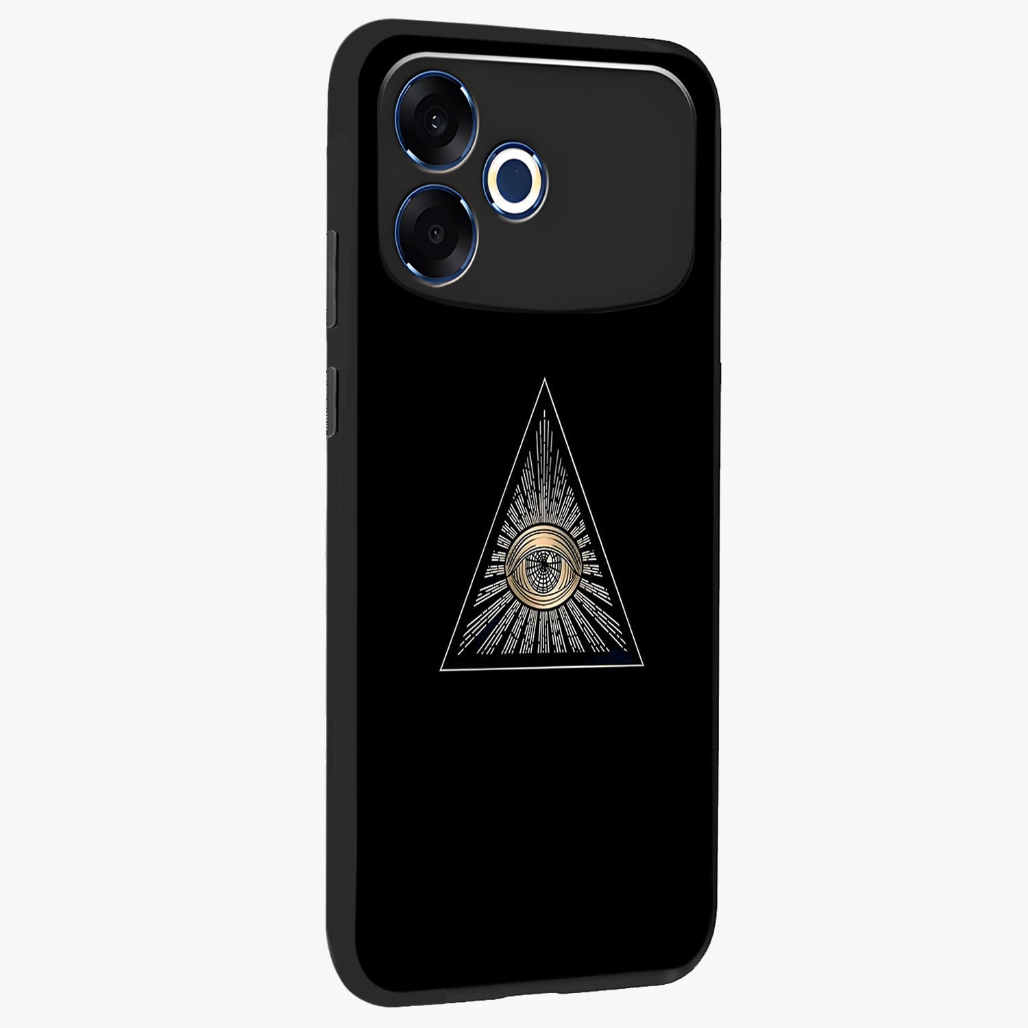 Illuminati Evil Glass Case upright view showcasing striking illuminati artwork with mysterious symbolic theme.