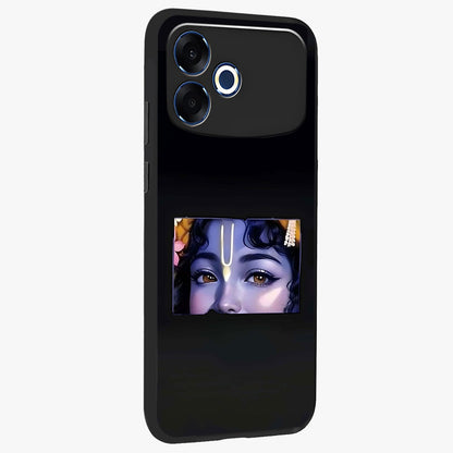 Krishna Divine Embrace Glass Case upright view showcasing sacred Krishna artwork with peaceful devotional theme.