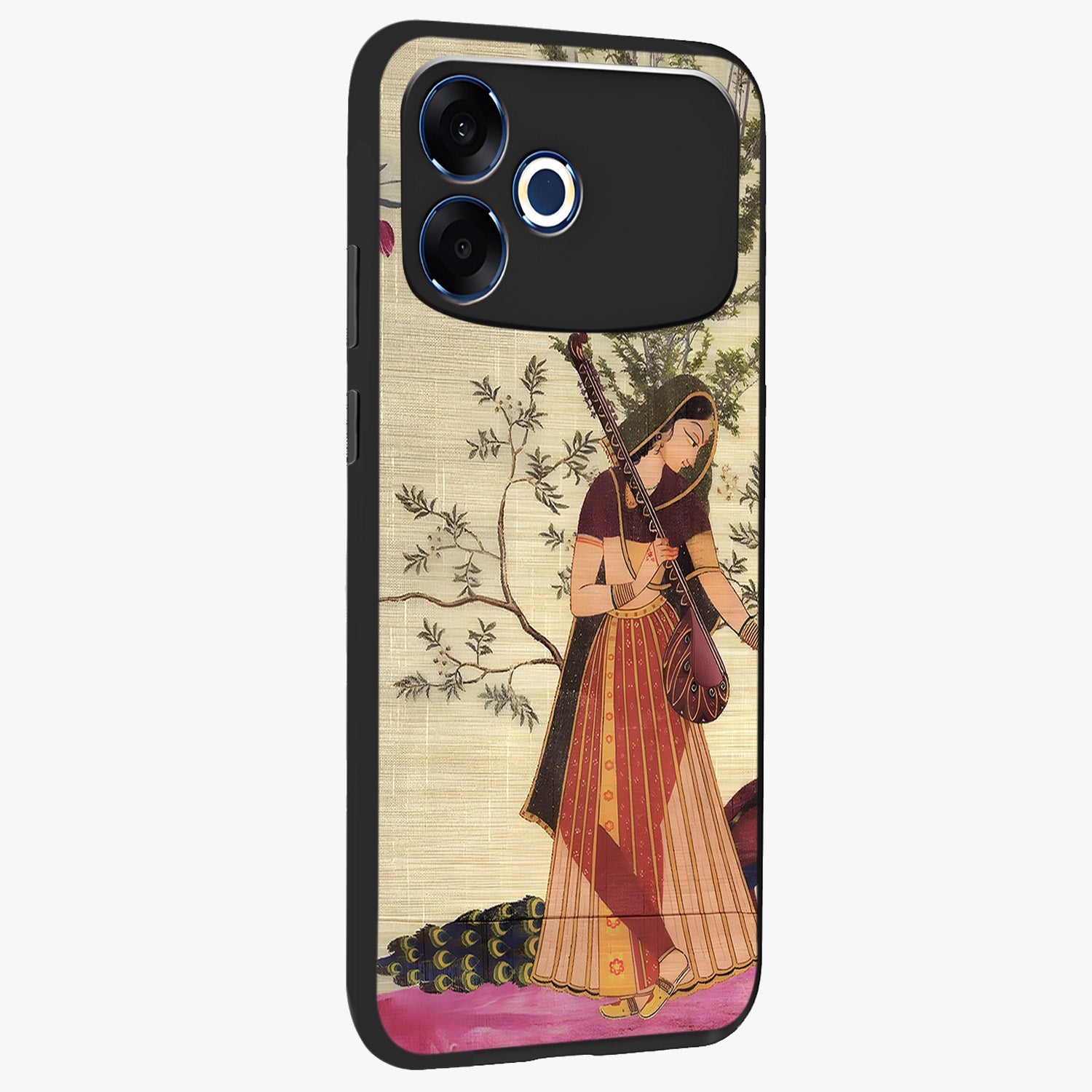 Lady With Veena Art Glass Case upright view showcasing classical veena artwork with traditional artistic theme.
