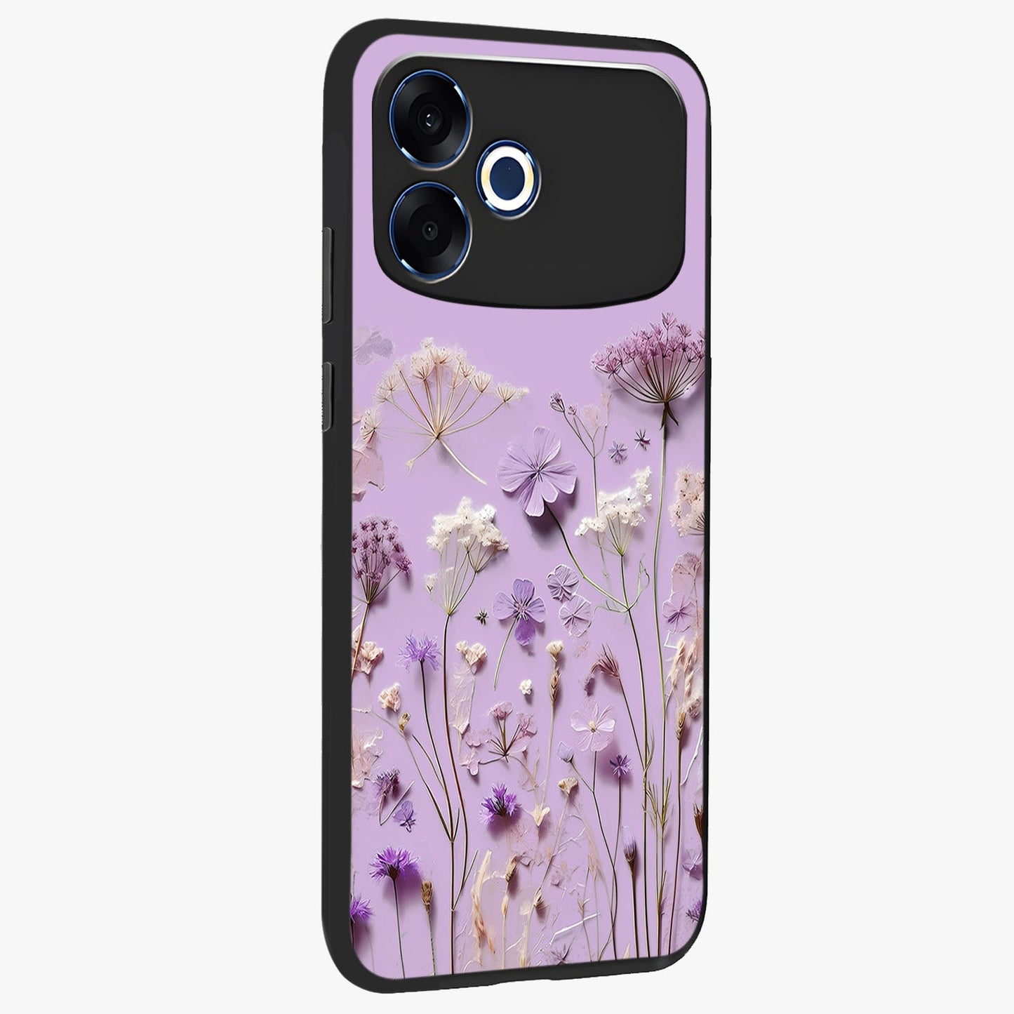 Lavender Blossom Dream Glass Case upright view showcasing delicate lavender blossom artwork with peaceful floral theme.