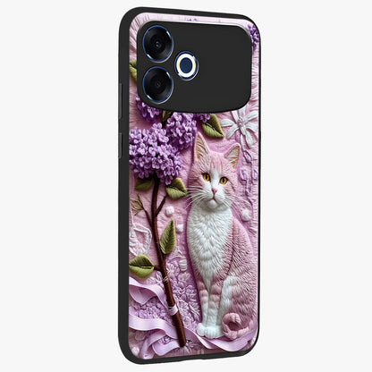 Lavender Cat Whimsy Glass Case upright view showcasing charming cat artwork with whimsical lavender theme.