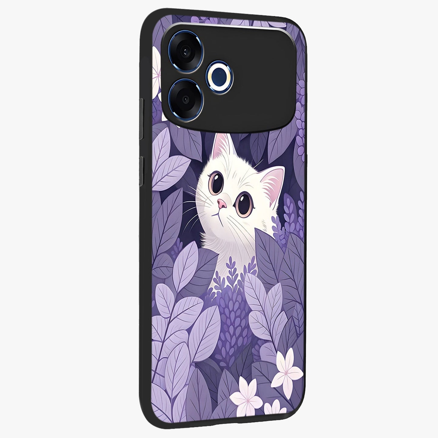 Lilac Hide Peek Cat Glass Case upright view showcasing charming cat artwork with adorable peek theme.