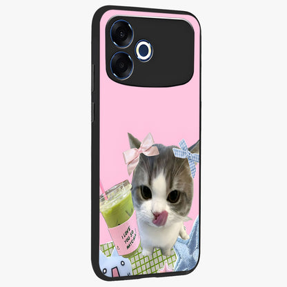 Love Matcha Cat Glass Case upright view showcasing adorable cat artwork with charming matcha themed design.