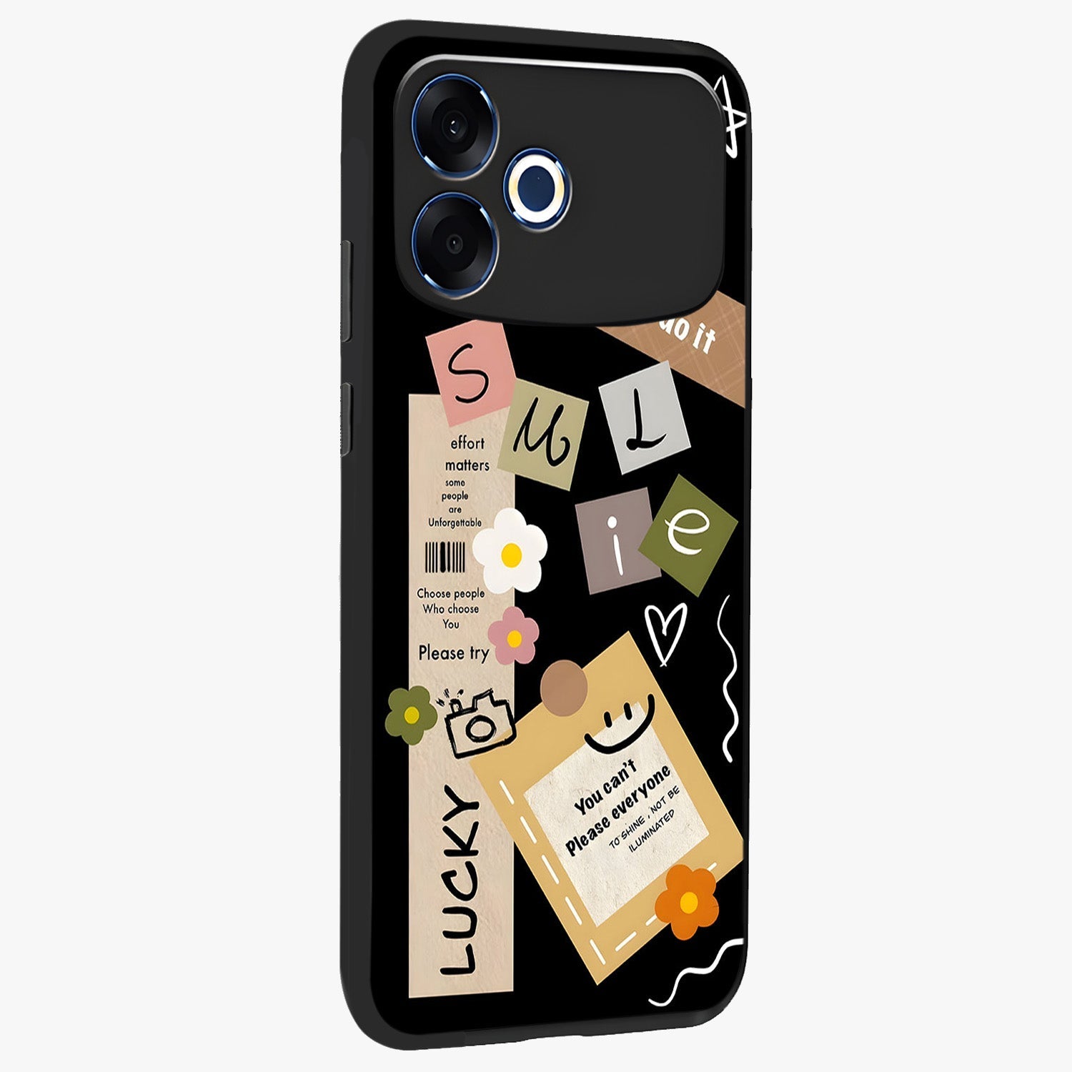 Lucky Aesthetic Collage Glass Case upright view showcasing vibrant collage artwork with youthful aesthetic theme.