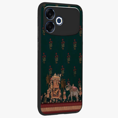 Macmerise Glass Case upright view showcasing bold artistic artwork with contemporary design theme.