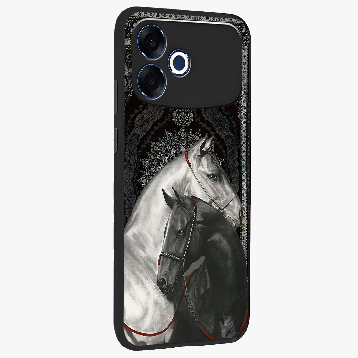 Majestic Ride Legacy Glass Case upright view showcasing dynamic ride inspired artwork with modern automotive theme.