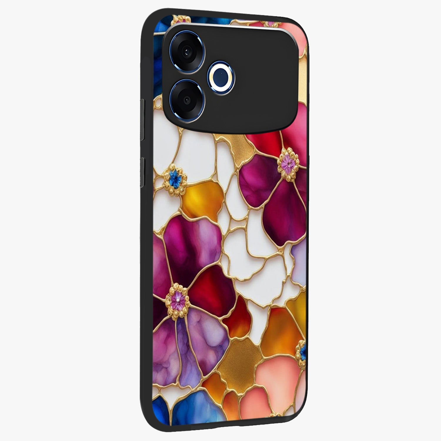 Marble Flower Pattern Glass Case upright view showcasing decorative marble flower artwork with refined style.
