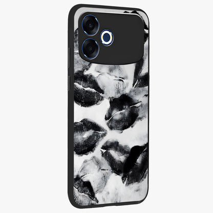 Midnight Kiss Marks Glass Case upright view showcasing stylish kiss mark artwork with trendy romantic theme.