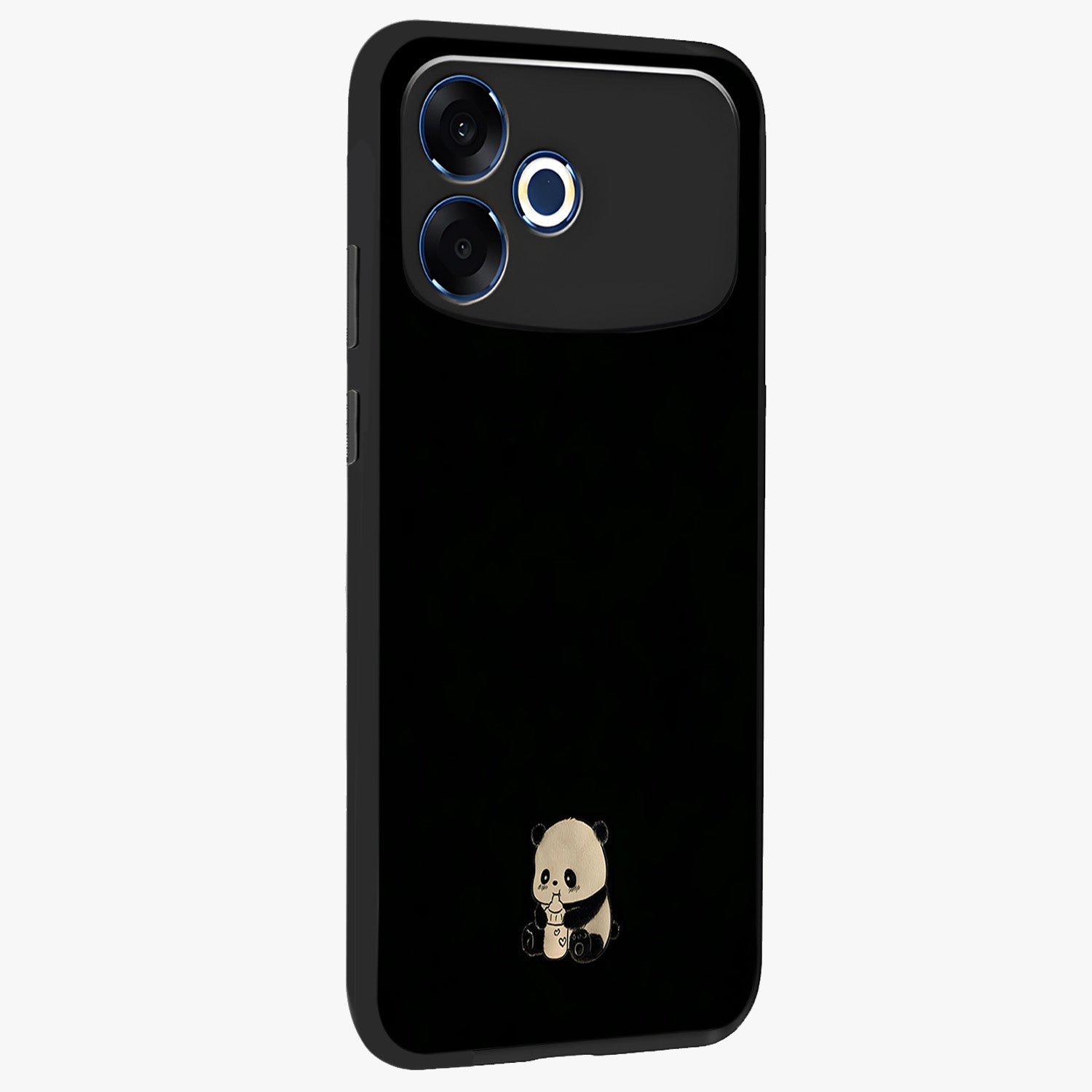 Midnight Panda Love Glass Case upright view showcasing charming panda artwork with playful romantic theme.