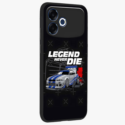 Midnight Racing Legacy Glass Case upright view showcasing powerful racing artwork with modern sports theme.