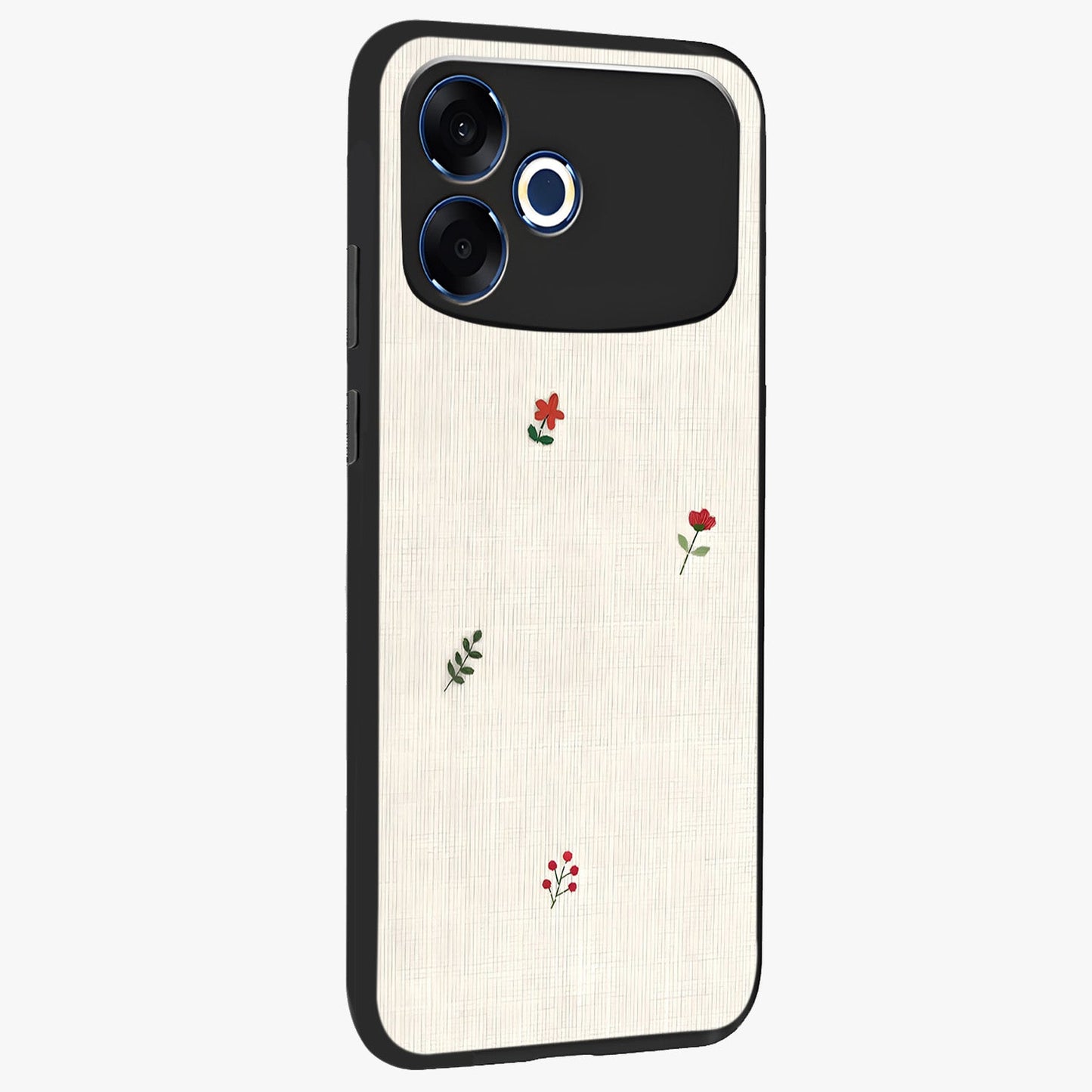 Minimalistic Blue With White Flower Pattern Glass Case upright view showcasing clean white flower artwork with calming blue theme.