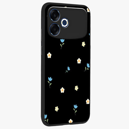 Minimal Petal Whispers Glass Case upright view showcasing elegant floral artwork with modern minimalist style.