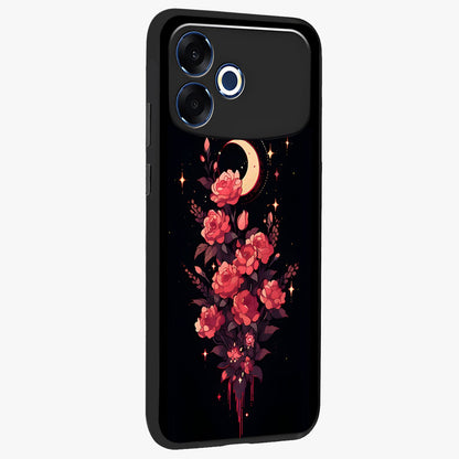 Moonlit Floral Elegance Glass Case upright view showcasing delicate floral artwork with refined night inspired theme.