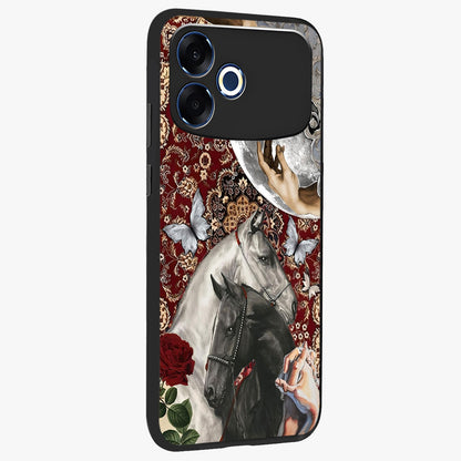 Moonlit Royal Stallion Glass Case upright view showcasing dramatic horse artwork with glowing moon themed design.