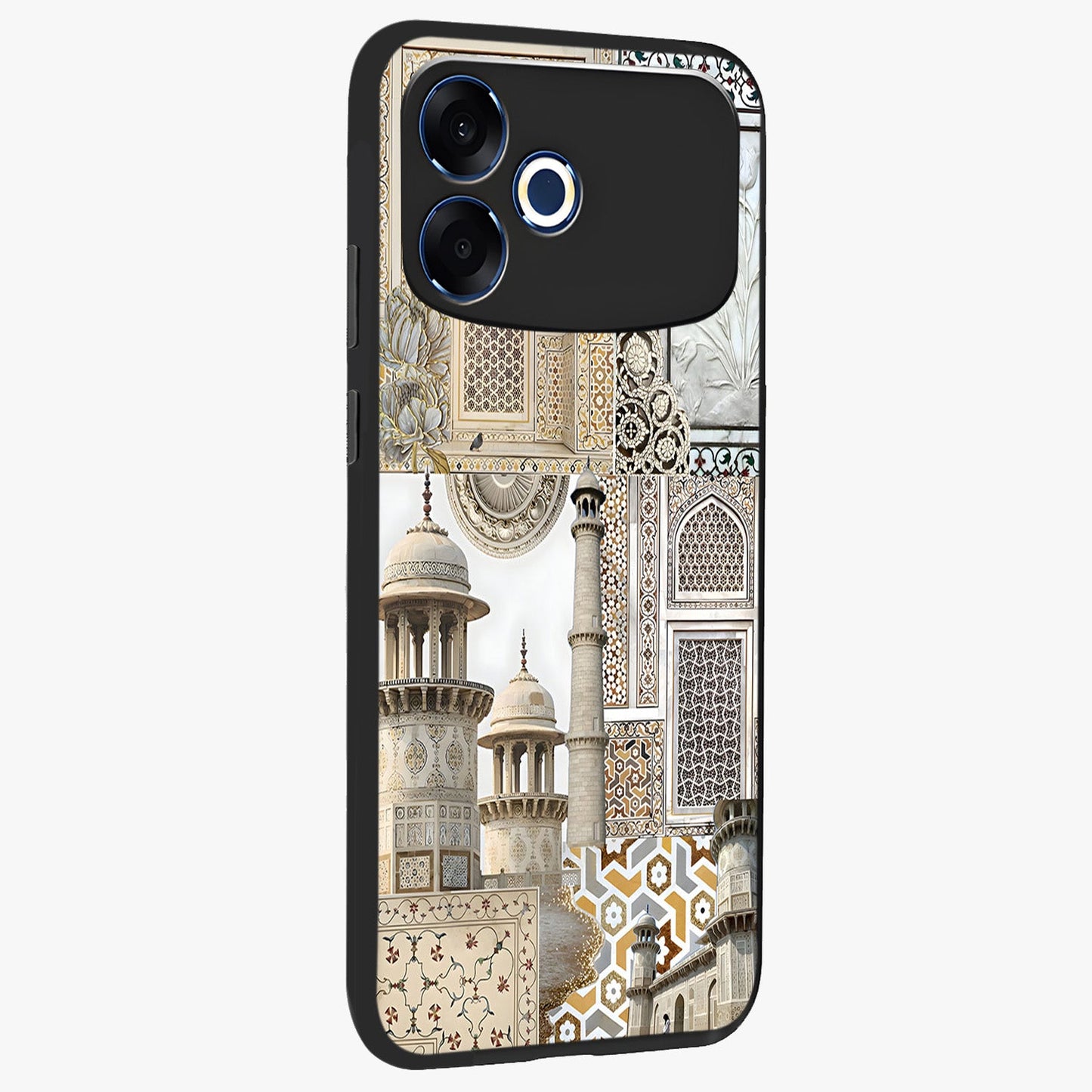 Mughal Marble Legacy Glass Case upright view showcasing ornate Mughal design with luxurious traditional theme.