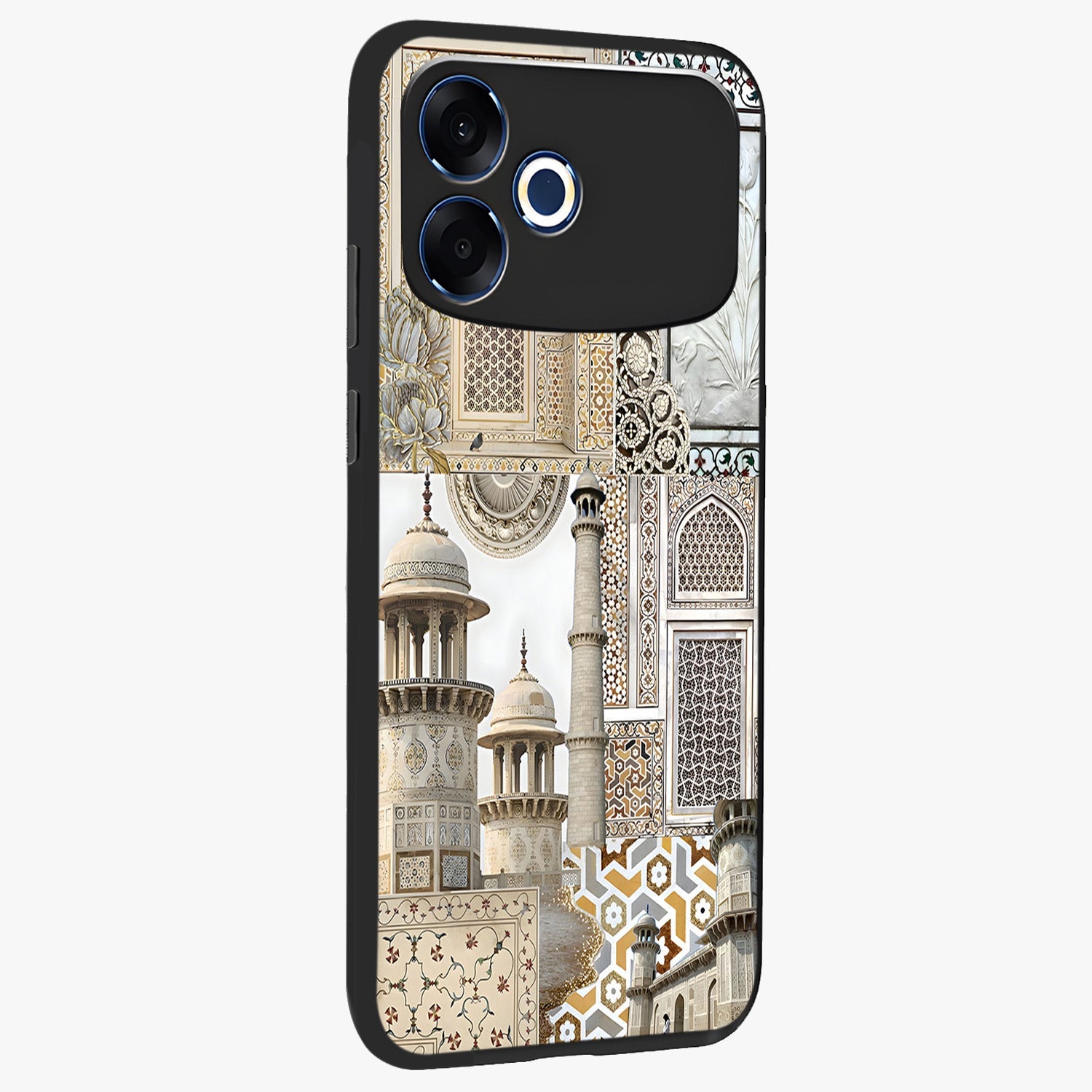 Mughal Marble Legacy Glass Case upright view showcasing ornate Mughal design with luxurious traditional theme.
