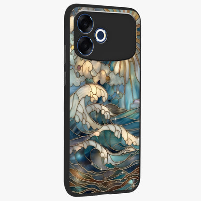 Oceanic Stained Printed Glass Case upright view showcasing decorative ocean pattern artwork with vibrant marine theme.