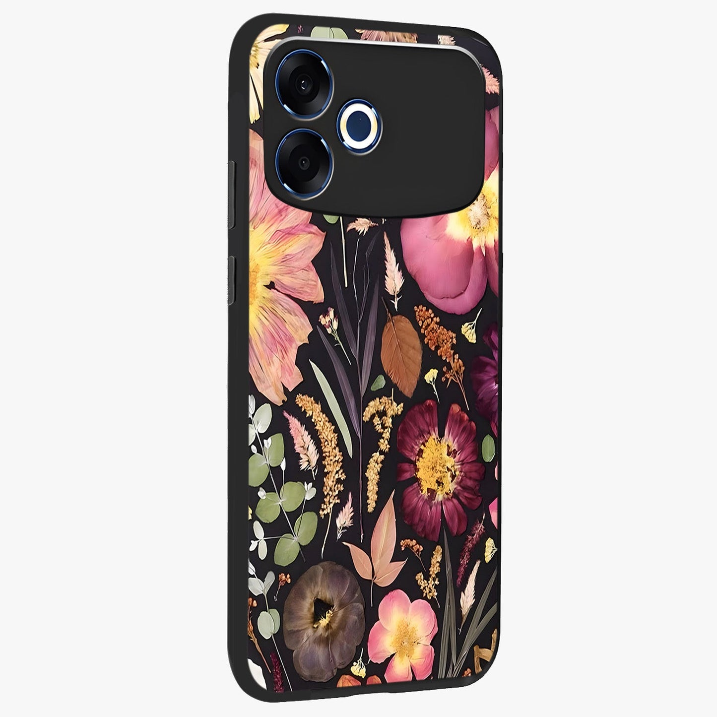 Petal Dream Tapestry Glass Case upright view showcasing detailed floral tapestry artwork with artistic nature theme.