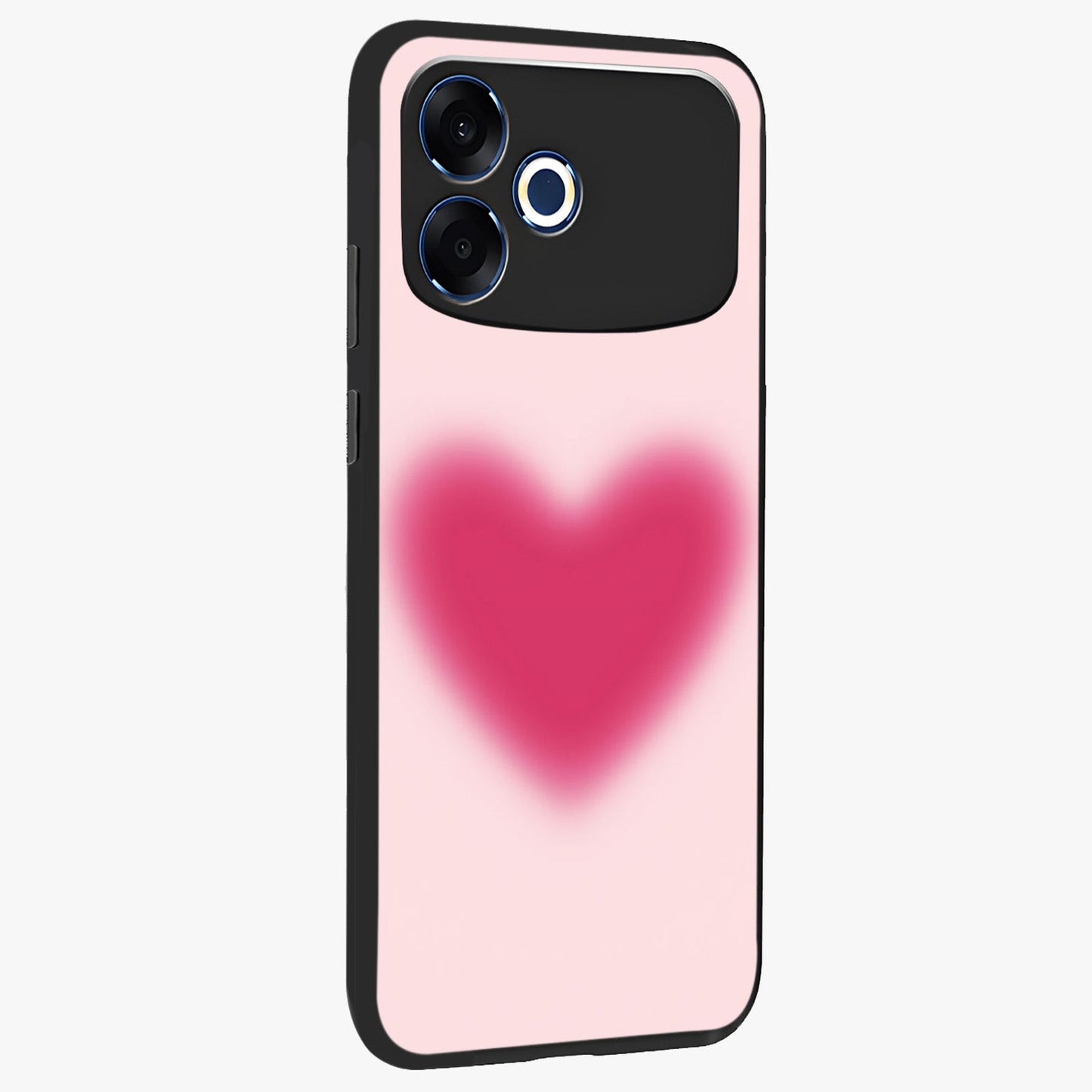 Pink Aura Heart Glass Case upright view showcasing romantic heart artwork with soft pastel theme.