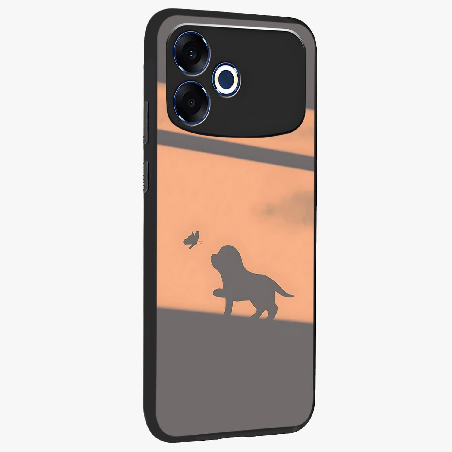 Puppy Shadow Art Glass Case upright view showcasing charming puppy artwork with creative silhouette theme.