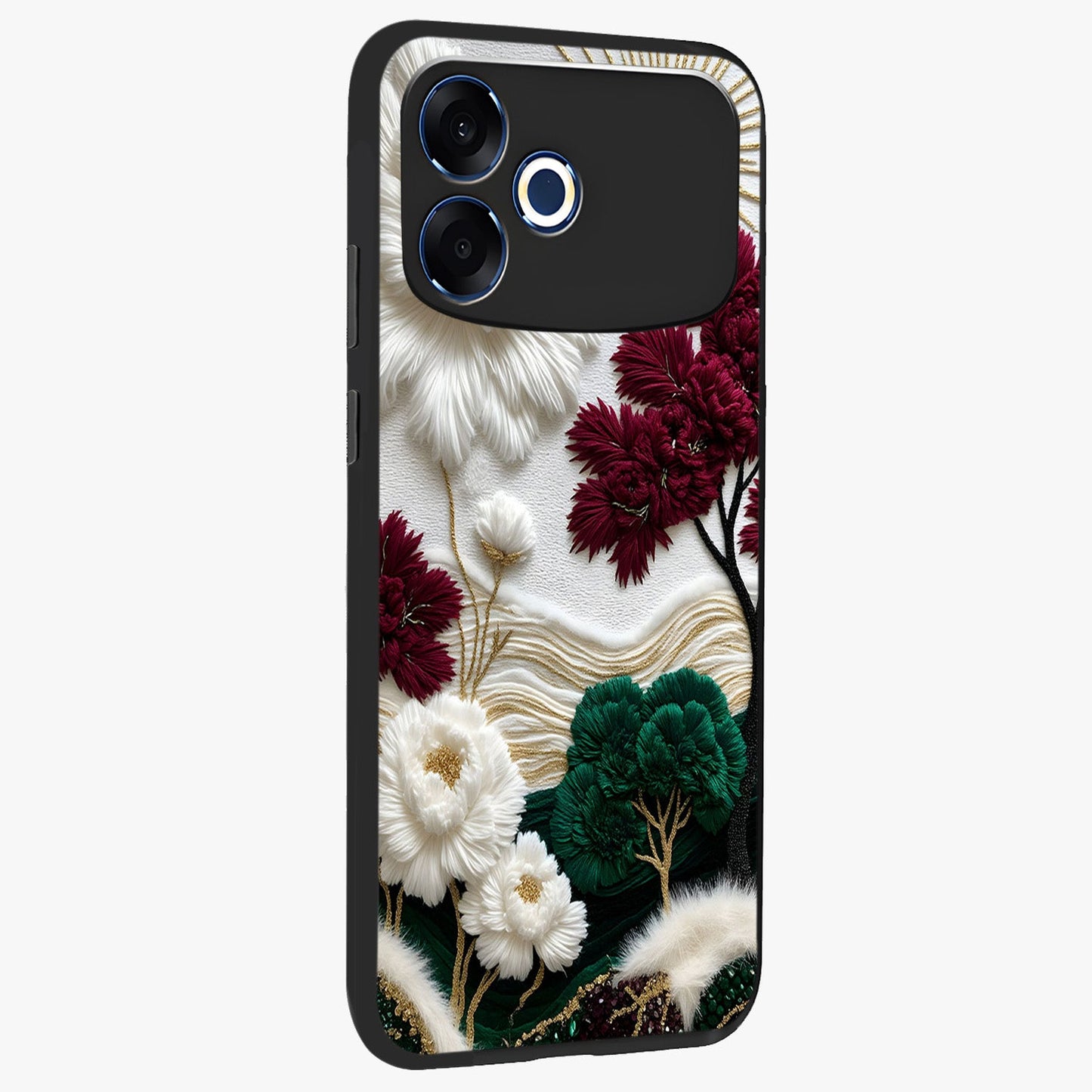 Radiant Bloom Elegance Glass Case upright view showcasing decorative flower artwork with refined botanical theme.