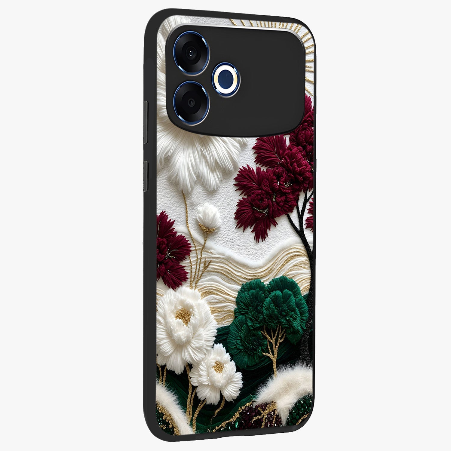 Radiant Bloom Elegance Glass Case upright view showcasing decorative flower artwork with refined botanical theme.