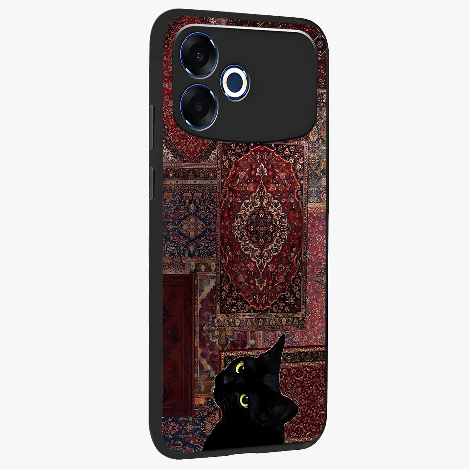 Regal Magic Cat Apple Glass Case upright view showcasing charming cat artwork with playful magical theme.
