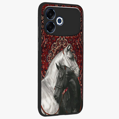 Regal Stallion Tapestry Glass Case upright view showcasing powerful horse artwork with elegant tapestry theme.
