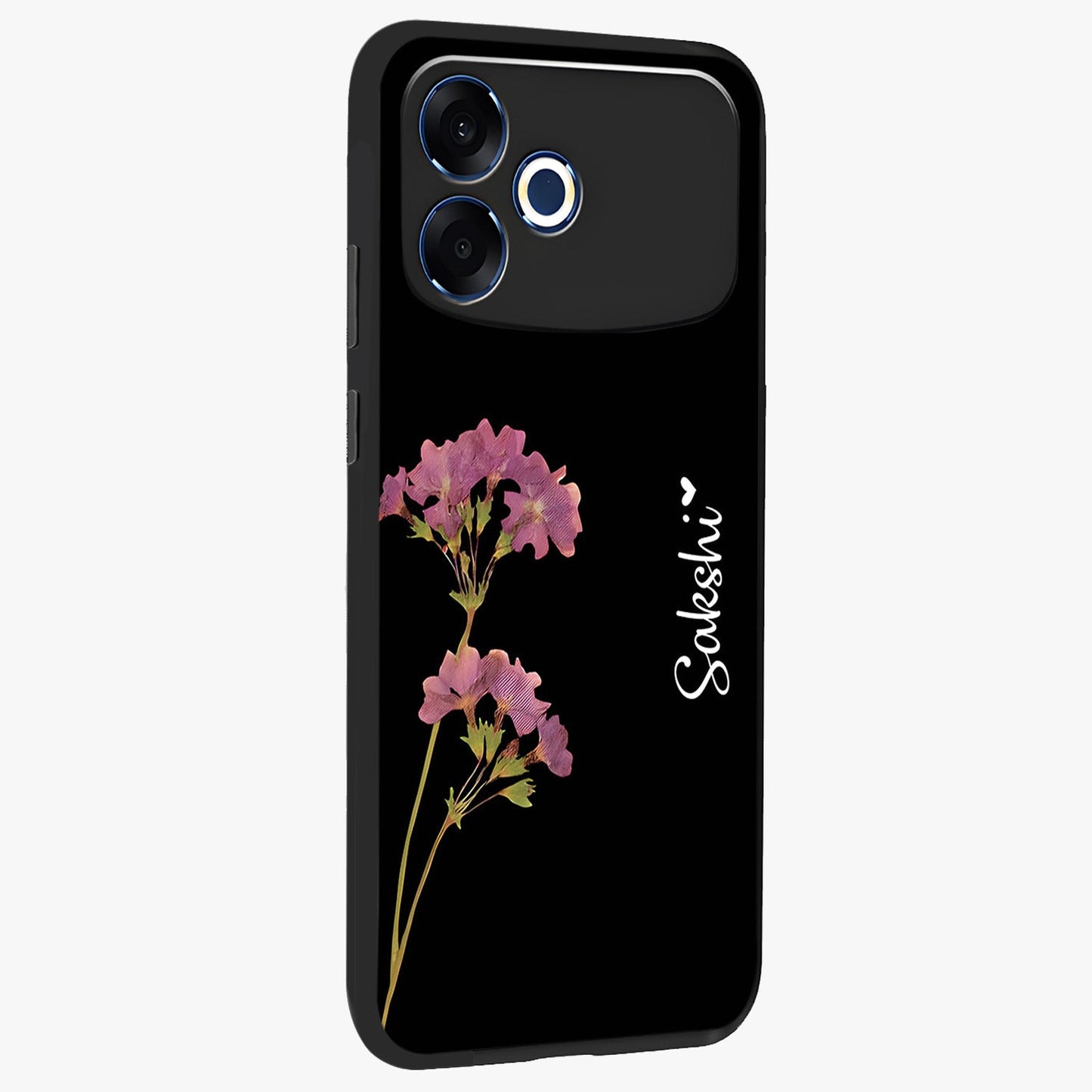 Riching Lavender Flower Custom Name Glass Case upright view showcasing elegant lavender floral artwork with personalized aesthetic.
