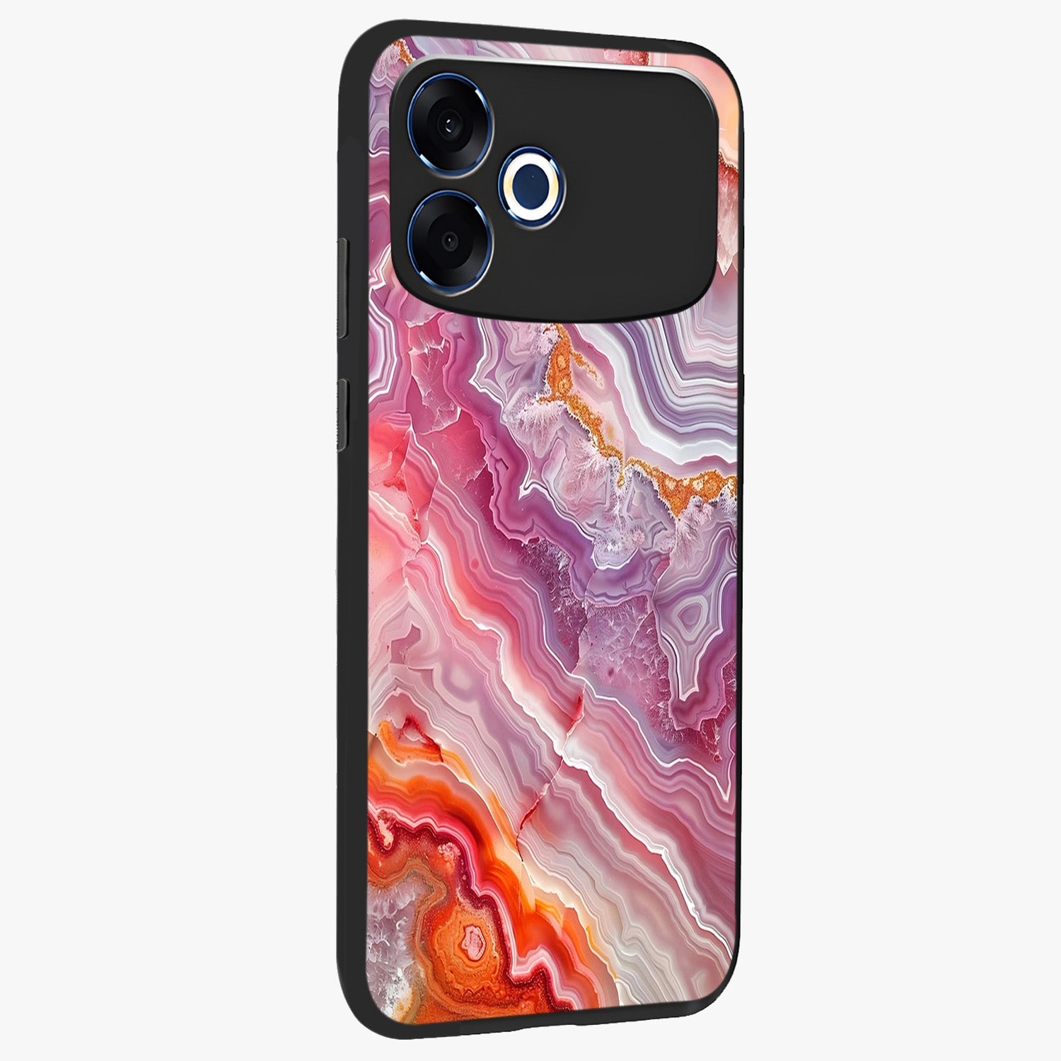Rose Quartz Marble Glass Case upright view showcasing decorative marble artwork with luxurious pastel theme.
