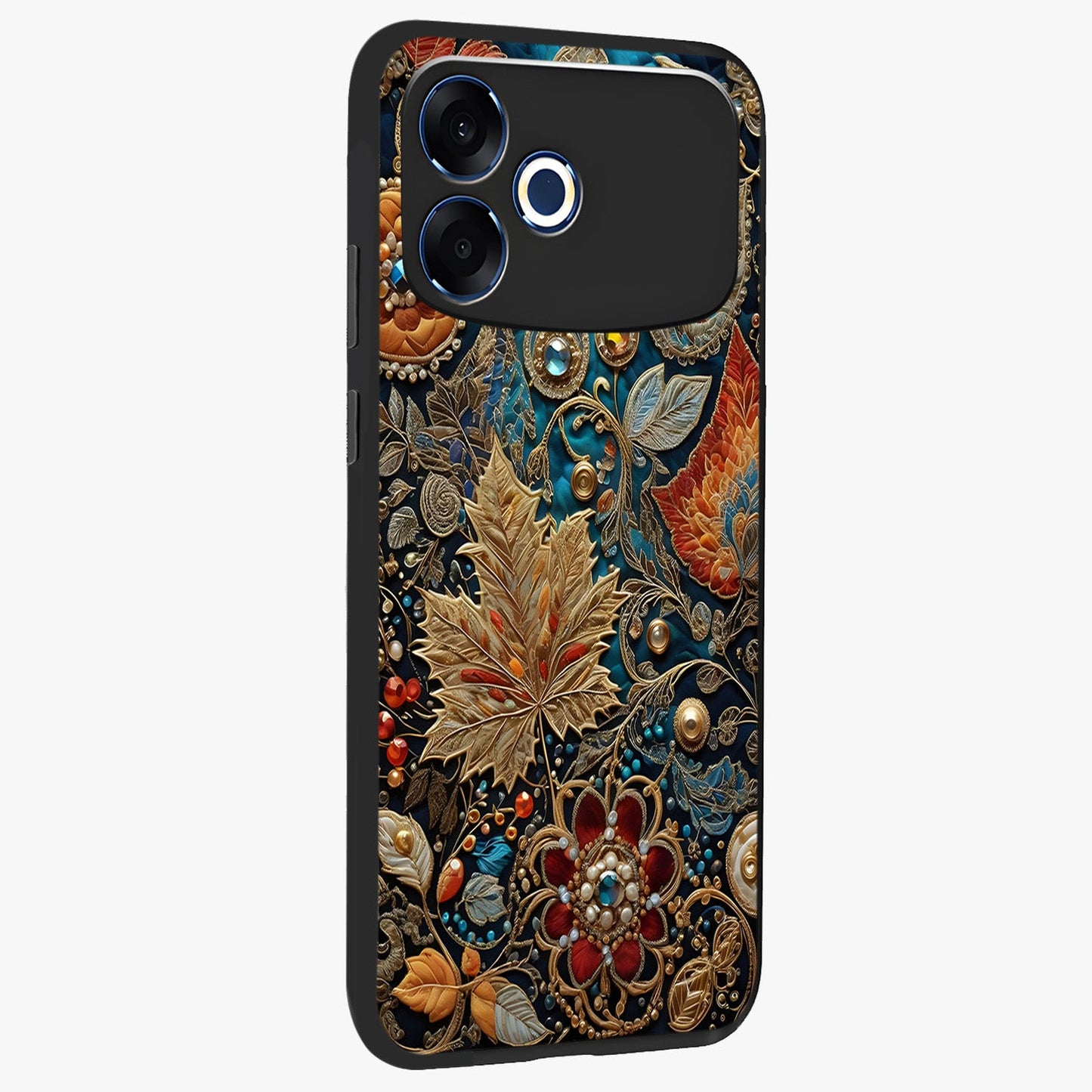 Royal Jewel Garden Glass Case upright view showcasing rich floral artwork with luxurious garden theme.