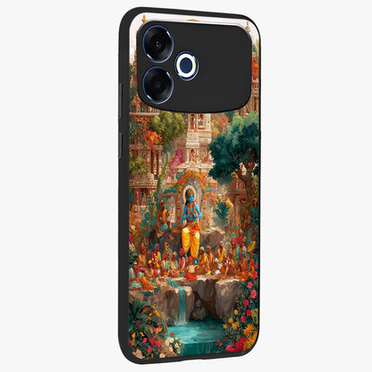 Sacred Sunlight Gods Glass Case upright view showcasing glowing divine artwork with sacred mythological theme.