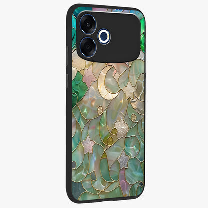 Stained Sunrise Glow Glass Case upright view showcasing colorful sunrise artwork with warm morning theme.