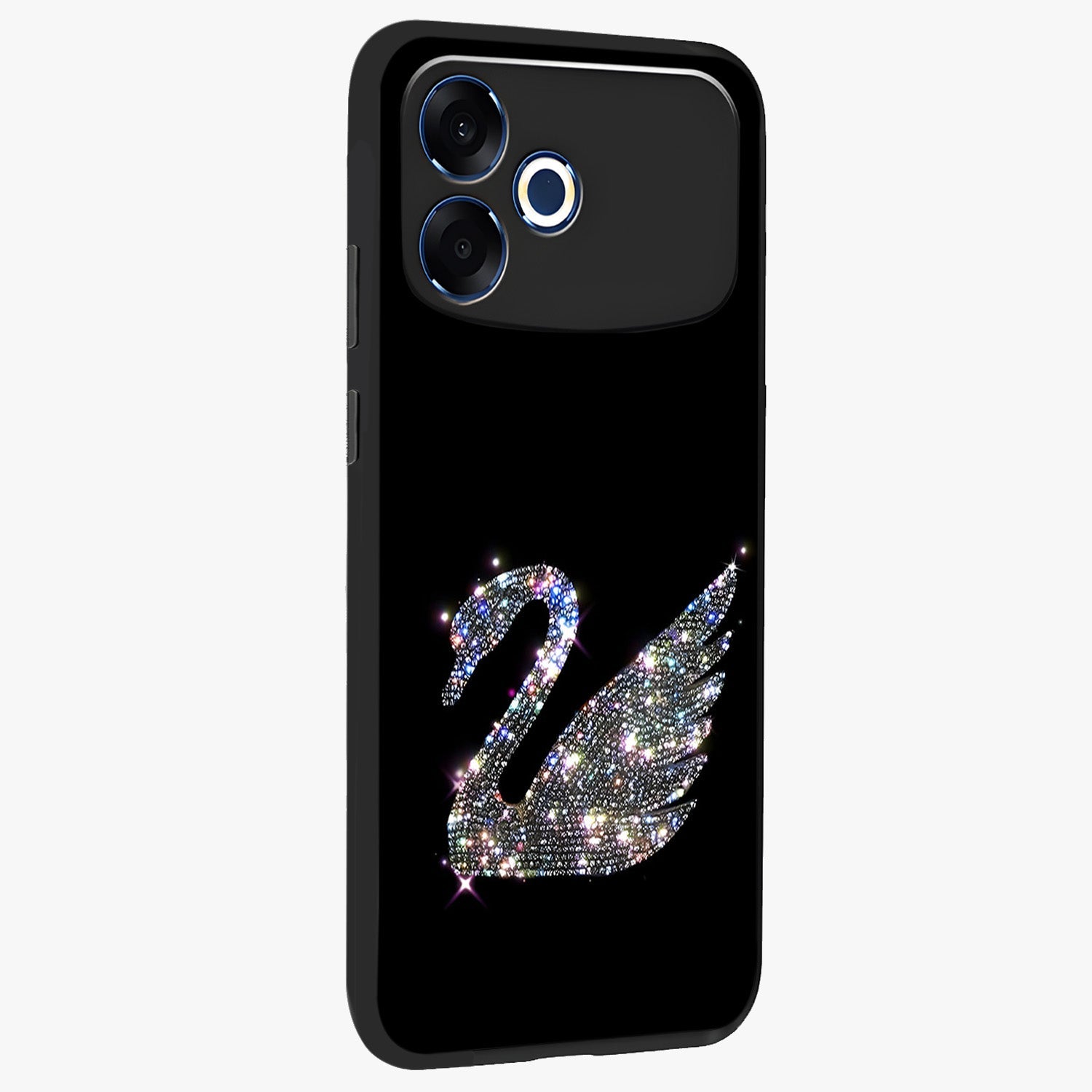 Starlit Swan Grace Glass Case upright view showcasing beautiful swan artwork with peaceful night themed design.